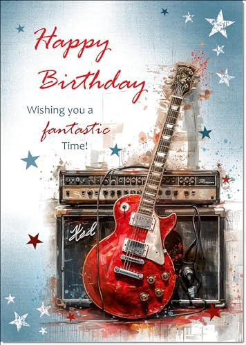 doodlecards Birthday Card for Him Guitar Medium Size with Plain Envelope