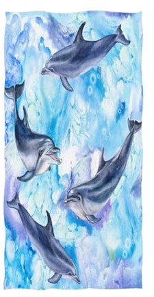 YOUJUNER Strandtuch Meeresblauer Delphin Groß Badetuch Badetücher Handtücher Reisehandtuch Strandtücher Saunatücher Towel