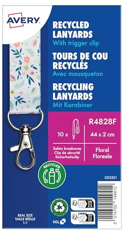 Avery Italia R4828F - 10 cordoncini in pet riciclato fantasia floreale, lunghezza 44cm x 2cm larghezza