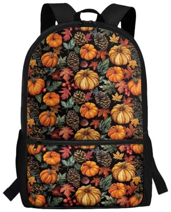 TOADDMOS 43,2 cm glatter Rucksack mit Reißverschluss für Mädchen und Jungen, leichter Schulranzen-Rucksack, Thanksgiving-Kürbisse