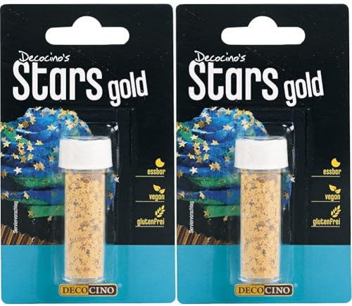 DECOCINO Gold Stars (3000 stück) - essbares Streu-Dekor, Deko-Streusel - Deko-Sternchen & essbare Back-Deko für Torten, Kuchen, Cup-Cakes & Muffins, 0.9 g (Packung mit 2)