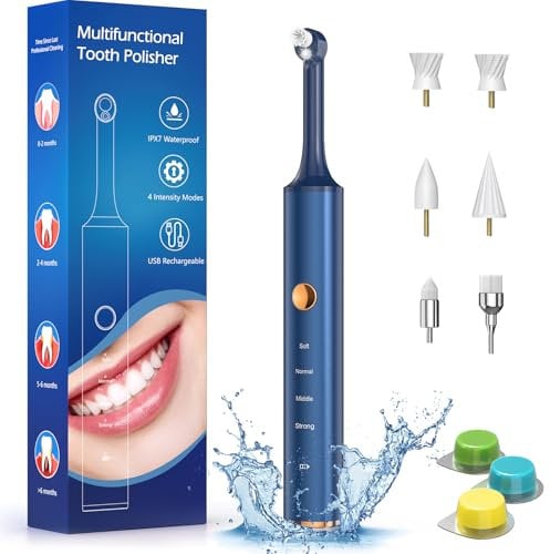 Beedove kit Polisseur Dentaire électrique avec 6 Têtes de Brosse 3 pâtes pour le Nettoyage et le Blanchiment des Dents, Polisseuse électrique kit de Détachant Dentaire (Bleu)