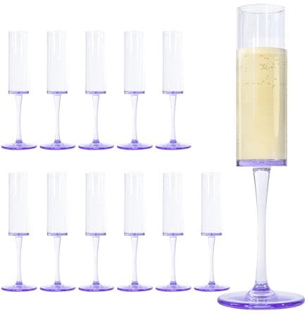 CHLJAR 12 Pack Plastic Champagne Flutes, 6 Oz Colored Disposable Champagne Glasses Shatterproof Stemmed Wine Toasting Glasses Reusable Goblets Cocktail Cups for Wedding, Birthday, Daily Life, Purple