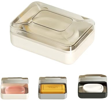 Sbomi Doppelschichtig Abnehmbar Seifenschalen, Seifenschale mit Ablauf Und Deckel,Seifendose Seifenablage Seifenhalter Seifenbox FüR KüChe, Bad, Duschen (Weiß)