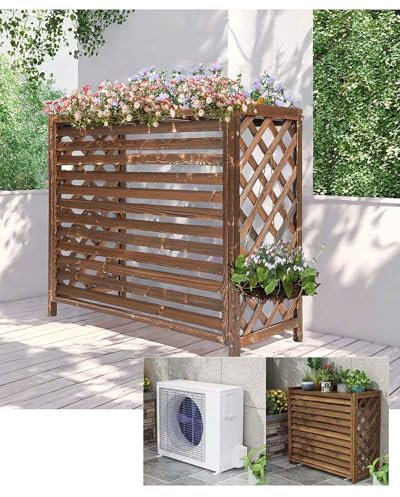 AutmDizyne Cubierta Exterior del Aire Acondicionado Cubre Aire Acondicionado Exterior De Tablero Grueso Fundas Madera Aire Acondicionado Al Aire Libre Marco 4 Tamaños Fácil De Instalar Marrón