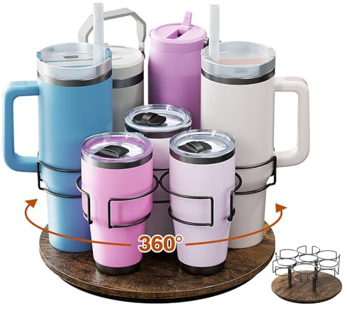 Kssiaz Water Bottle Organizer for Stanley 20/30/40oz, Rotating Stanley Cup Organizer Holder, Bottle Organizer for Stanley Simple Modern Owala Yeti, Tumbler Lazy Susan, Vintage Brown