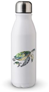 MAXIKIWI Einwandige Wasserflasche mit Schraubverschluss, nicht isoliert, leichtes Aluminium, BPA-frei, auslaufsicher, Wasserfarbe für Mütter, Babys, Schildkröte, 500 ml