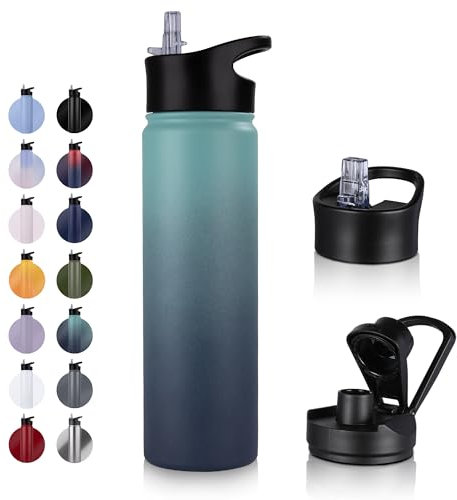 UMBFUN Insulated Water Bottle - 750ml 2 Lids (Straw Lid and Spout Lid) - with Straw,Stainless Steel Double-Walled Insulated Vacuum Leakproof,BPA Free,Drink Flask for Travel Sports Gym Camping Hiking