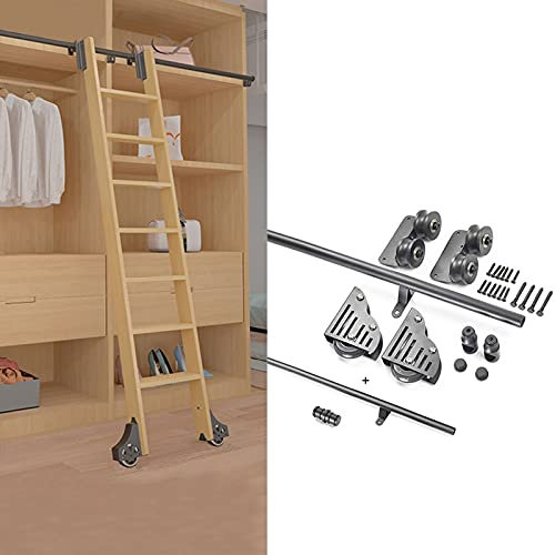 CuNtoHHH Rollleiter-Hardware-Bibliothek, Schiebeleiter-Hardware-Kit, 3,3 bis 20 Fuß, runde Schiene (ohne Leiter), Mobile Leiterschiene für Zuhause/drinnen/auf dem Dachboden, mit Bodenrollen (Größe: 3
