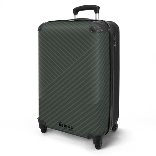 NoBoringSuitcases.com® Handgepäck Koffer 55x40x20 Reisetasche - Reisekoffer mit Rollen, Leichtgewicht Hartschalenkoffer, Trolley Kabinengepäck mit Streifen - Dunkelgrün, Koffer für Flugzeug