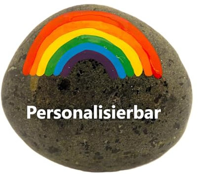 Andys Steinwelt Grabbeigabe ca. 6 cm mit Regenbogen, Stein ist personalisierbar, Grabschmuck für Urnengrab, Grabdeko für Sternenkind, Kindergrab, Andenken (Weiße Schrift)