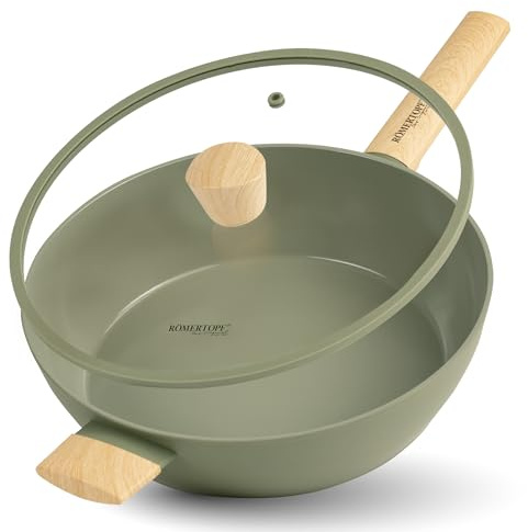 Römertopf Sartén honda 30 cm con tapa de cristal, inducción, sin PFAS | Aluminio con antiadherente cerámico, 30 cm, 4,4 l, tapa de cristal, todo tipo de fuegos e inducción, sin PFAS