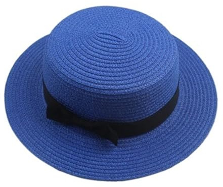 IUVYTA Sommer Hüte for Frauen Sonnenhut Strand Damen Mode Flache Brom Bowknot Dame Casual Sonnenhüte for Frauen Stroh Hut Sonnenhut Für Damen(Blue1,Child Size 51-54cm)