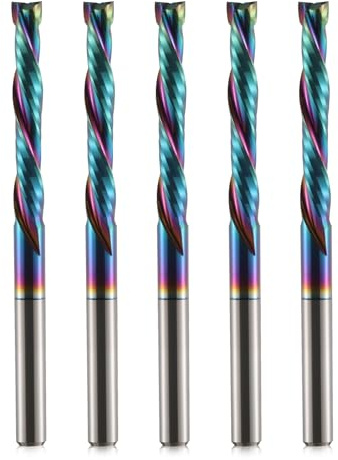 Trvoxviq Spiral-Fräser Auf-Ab-Kompressionsfräser 1/8 Zoll Schneiddurchmesser mit DLC-Beschichtung, 1/8 Zoll Schaft aus Vollhartmetall CNC-Fräser für Holzschnitzerei,Gravier und Fräsarbeiten(5er Pack)
