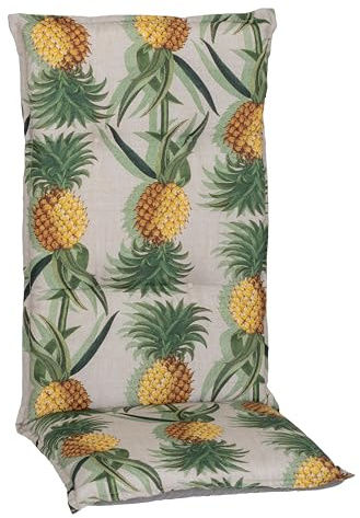 Beo® Turin Hochlehner Gartenstuhl-Auflagen | Waschbar & Atmungsaktiv | Made in EU | Öko-Tex Standard | 118x46x8 cm | Ananas Motiv | UV-beständige Sitzkissen Outdoor