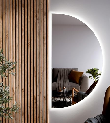 BD ART LED Luna Badspiegel Halbkreis 120x65 cm mit Beleuchtung, IP44, Wandspiegel für Badezimmer