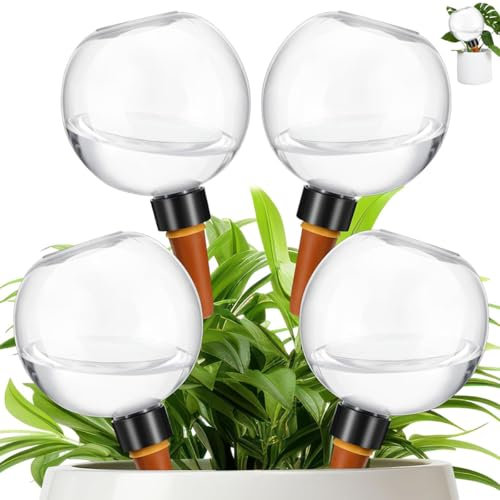 Plant Watering Globes Pack of 4 Large Watering Balls Stakes Self Watering Feeding System Automatic Waterers Aqua Ball Drip Feeders Ideal Watering Bulbs for Planters Home Indoor Outdoor Plants