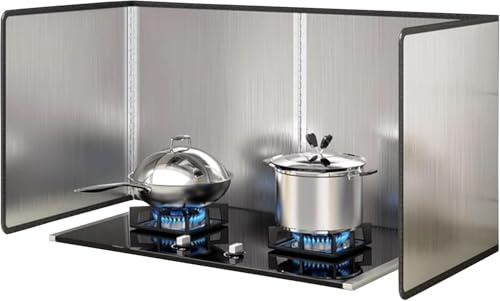 Fettspritzschutz Für Herd 4-seitiger Edelstahl-backsplash Hinter Dem Herd Faltbare Spritzschutzplatte Für Küchenherd Displayschutzfolie Küche Anti Splatter Shield Guard Ölsperr, Silver, 60x80x45cm