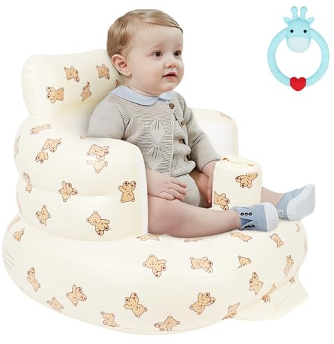 AYESY Aufblasbarer Baby-Sitz für Babys ab 3 Monaten, Süßer Bär Klein Baby-Rückenstützsofa Mit Eingebauter Luftpumpe Boden-Sitzunterstützung zum Füttern Sitzen Lernen Reisen Camping