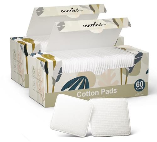 Ourmed Life Almohadillas Grandes de Algodón para la Cara, Redondas de Algodón Suaves y Sin Pelusas con Diseño de Costura Prensada, Cuadrados Duraderos de Limpieza Facial para la Cara, Almohadillas