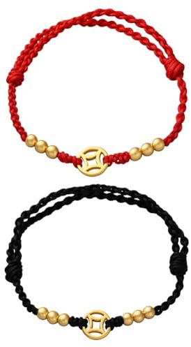 GOMAKERER 2pcs Bracelet en Corde Rouge de Style Chinois, 2 couleurs Bracelets Porte Bonheur Feng Shui en Cuivre Tissé à la Main Réglables pour Hommes et Femmes