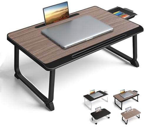 Laptop Bett Schreibtisch, Laptoptisch für Frühstück im Bett, Arbeit, Homeoffice, Laptopständer für Sofa、Couch、 Tablett Tisch (60x40 Brown)