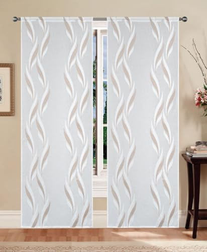 Tende a pannello Madrid 60 cm – coppia tende semitrasparenti in jacquard moderne ed eleganti, disponibili in vari colori, facili da lavare e subito pronte da appendere (Tortora, 60x240 cm)