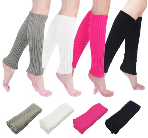 MIPIACE 4 Pares Calentadores Piernas Mujer 40 x 8 cm Leg Warmers Calentadores de Piernas Cálidos y Cómodos Leg Warmers Elasticidad para Mujeres y Niñas Otoño e Primavera Invierno Moda Cotidiana