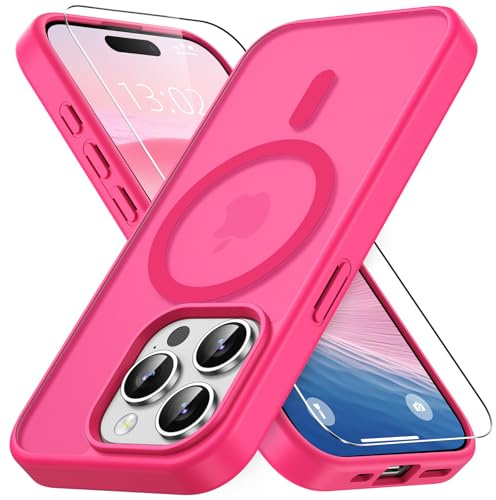 Vansdon Cover Magnetica per iPhone 15 Pro con 1 Pezzi Vetro Temperato | Rosa shocking, Compatibile con Magsafe, Protezione anticaduta di livello militare, Cover Traslucida Opaca Sottile Antiurto