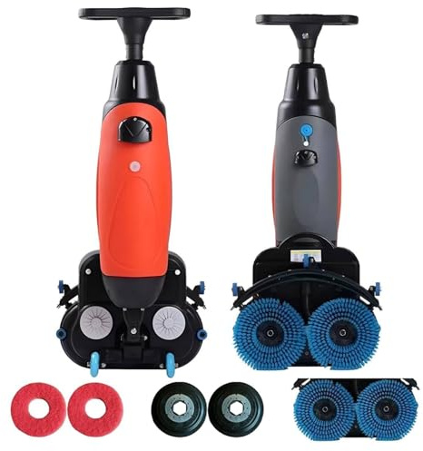 ZHIXUMM Autolaveuse-SéCheuse AutoportéE De 43 Cm (17 Pouces), Polisseuse, Nettoyeur, Lustreuse Et Machine à Laver éLectrique avec Tampons RéUtilisables, Batterie De 90 à 120 Minutes, 350 TR/Min Red
