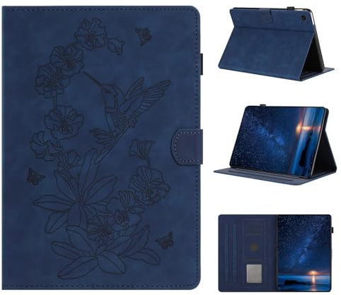 Cover per iPad Pro 11 inch Case 2024, iPad Pro 5th Generation, cover di protezione retrò di colore solido, fiore uccelli stile goffrato, design con fibbia magnetica, funzione di supporto, blu profondo