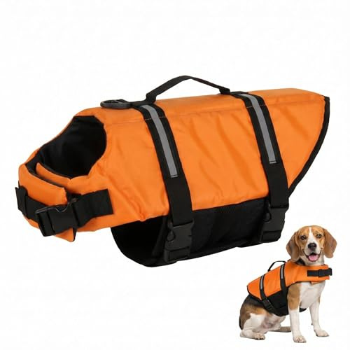 Hundeschwimmweste, Schwimmweste Hund mit Griff und Reflektierend | Einstellbare Hund Rettungsweste, Hunde Auftrieb & Schwimmhilfe für Kleine Mittel Große Hunde, für Schwimmen Bootfahren (M)