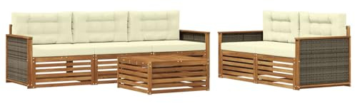 vidaXL Outdoor-Sofagarnitur mit Kissen 6 pcs Natur und Creme, Gartenlounge, modernes Ecksofa, Outdoor-Sitzgelegenheit, Terrassenmöbel, gemütliches Set