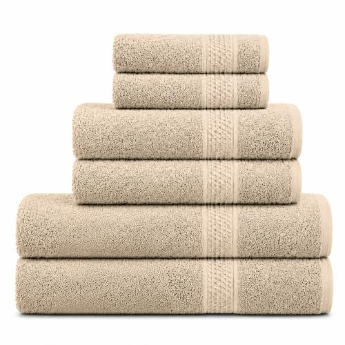 Komfortec Handtücher Set 6 Teilig aus 100% Baumwolle | 2x Badetücher 70x140 cm, 2x Handtücher 50x100 cm, 2x Gästetücher 30x50 cm, Weich und Saugstark, Beige