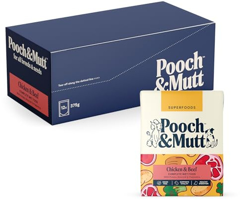 Pooch & Mutt - Chicken & Beef, Complete Wet Dog Food, 12x375g | Wet Food for Dogs, Grain Free, Dry Dog Food Topper, Complete Dog Food, Packaging May Vary