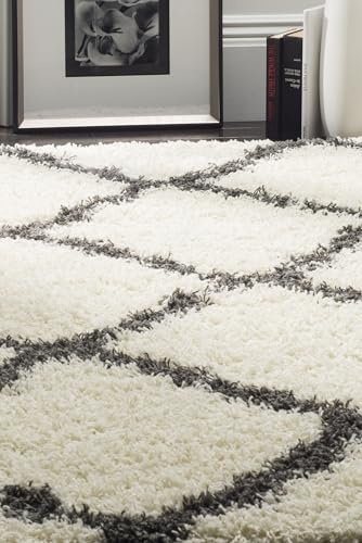 SAFAVIEH Dallas Shag Collection Area Rug - 5'1 x 7'6, Ivory & Dark Grey, Trellis Design, Non-Shedding & Easy Care, 1.5-inch Thick Ideal for High Traffic Areas in Living Room, Bedroom (SGD257H)
