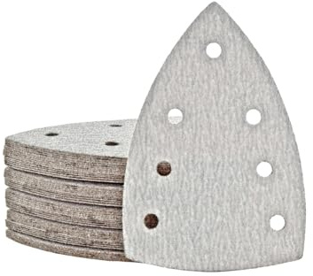 MioTools Shark Schleifblätter 150 x 100 mm, 7-Loch (50 Stk.) K100 | f. Deltaschleifer, Normalkorund, Klettbefestigung