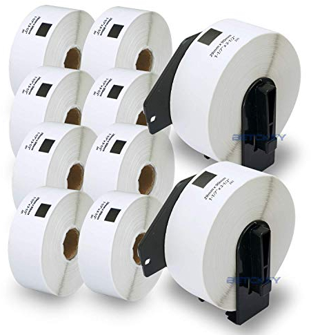 BETCKEY - 10 Rollen DK-11201 Standard-Adressetiketten Kompatibel mit Brother, 29mm x 90mm, 4000 Etiketten für Brother QL Etikettendrucker (2 Wiederverwendbare Etikettenhalter)