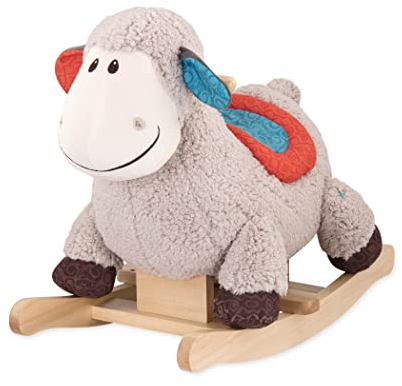B. toys Schaukelpferd Schaf beige aus weichem Plüsch und hochwertigem Holz, Schaukeltier zum Draufsitzen für Kinder und Babys ab 18 Monaten