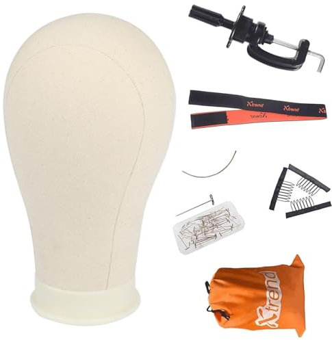 Xtrend 21-24 Poly Canvas Block Head Professional Mannequin Canvas Head for Making, Drying,Styling Wigs with Table Clamp Stand 22 Inch
