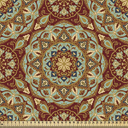 ABAKUHAUS Mandala Gewebe als Meterware, Mittelalterliches Mosaik-Design, Schön Gewebten Stoff für Polster und Wohnaccessoires, 1M (148x100cm), Hellblau Kastanienbraun