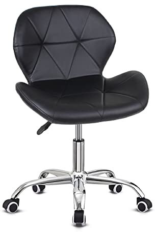 Modern Faux Leather Swivel Desk Chair, Height Adjustable Padded Armless Ergonomic Home Office Chair, Black