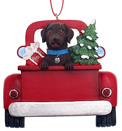 Kurt Adler Dekofigur Labrador Hund hinten im Truck, Braun