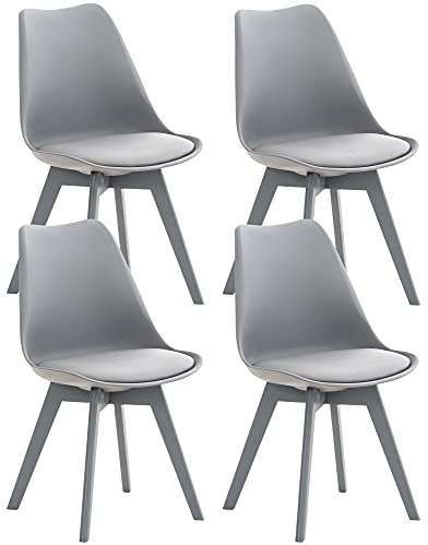 CLP 4er Set Esszimmerstuhl Linares Kunststoff I Stoff I Samt I Cord I Lederoptik I Lehnstuhl Mit Holzgestell, Farbe:grau/grau, Material:Kunststoff