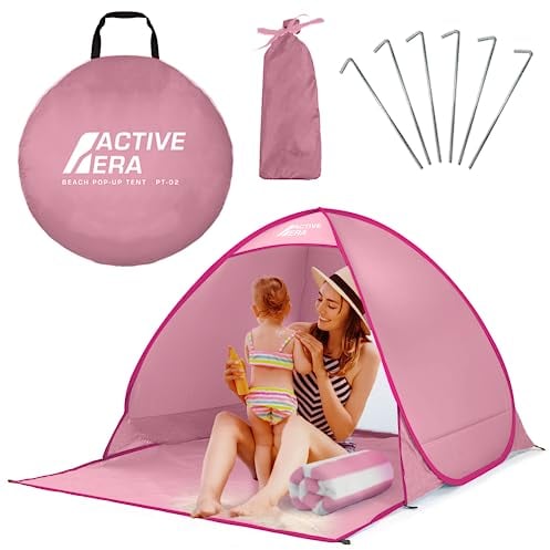 Active Era Tienda de Playa Carpa Plegable 2 Personas FPS 50+ Protección Solar UV - Incluye Bolsa de Viaje & Piquetas para Tienda - Tienda Playa Bebe