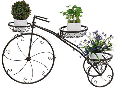 LDIW Fahrrad Blumenständer aus Eisen 3-Stufiger Gartenregal Balkon Pflanzenregal Outdoor Blumenregal Blumentreppe für Innen und Außen,Braun