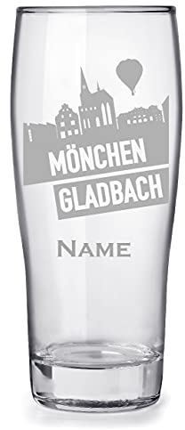 Bierglas mit Gravur 0,3l personalisiert mit Namen, tolles Geschenk für Papa Geburtstag - Motiv Mönchengladach Skyline