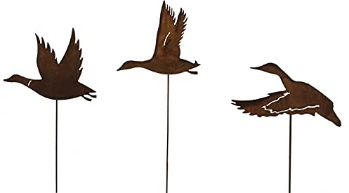 Bornhöft Gartenstecker Fliegende Enten 3er Set Metall Edelrost Gartendeko Gartenstecker 140cm rostige Gartendekoration Naturrost