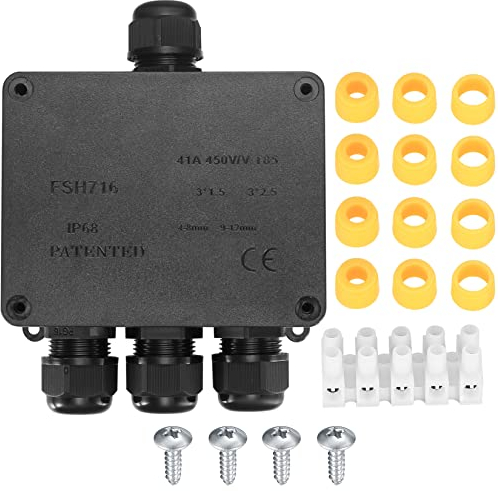 IP68 wasserdichte Anschlussdose, 4 Wege Außenkabel Verbinder Verteilerdose, schwarze Verlängerungskabel Abzweigdose Kabelverbinder für Kabel 4-12 mm Außen Wasserdicht