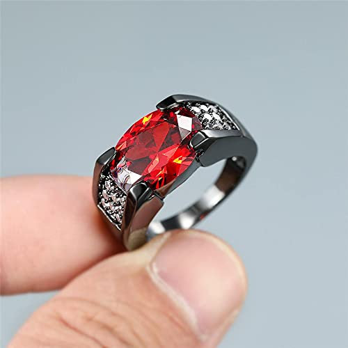 Vintage Weiblicher Roter Zirkon Stein Ring Rosa Schwarz Gold Eheringe für Frauen Trendy Braut Oval Kristall Verlobungsring, C-F, 7